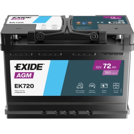 Exide EK720 Start-Stopp AGM Batterie 72Ah