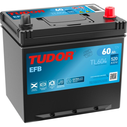Tudor EFB TL604 12V 60Ah 520A, 230 × 173 × 222 mm, Positivo a la derecha Tudor EFB TL604 12V 60Ah 520A, 230 × 173 × 222 mm, Positivo a la derecha