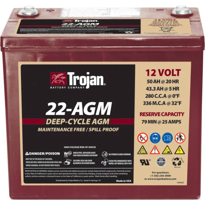 Batteria al Piombo-Acido AGM 12V 50Ah Trojan 22-AGM Ciclo Profondo
