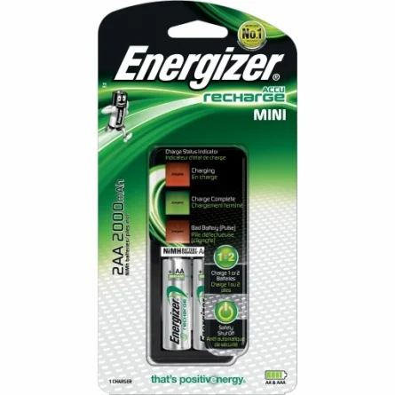 Cargador pilas recargables Energizer mini con 2 Pilas AA