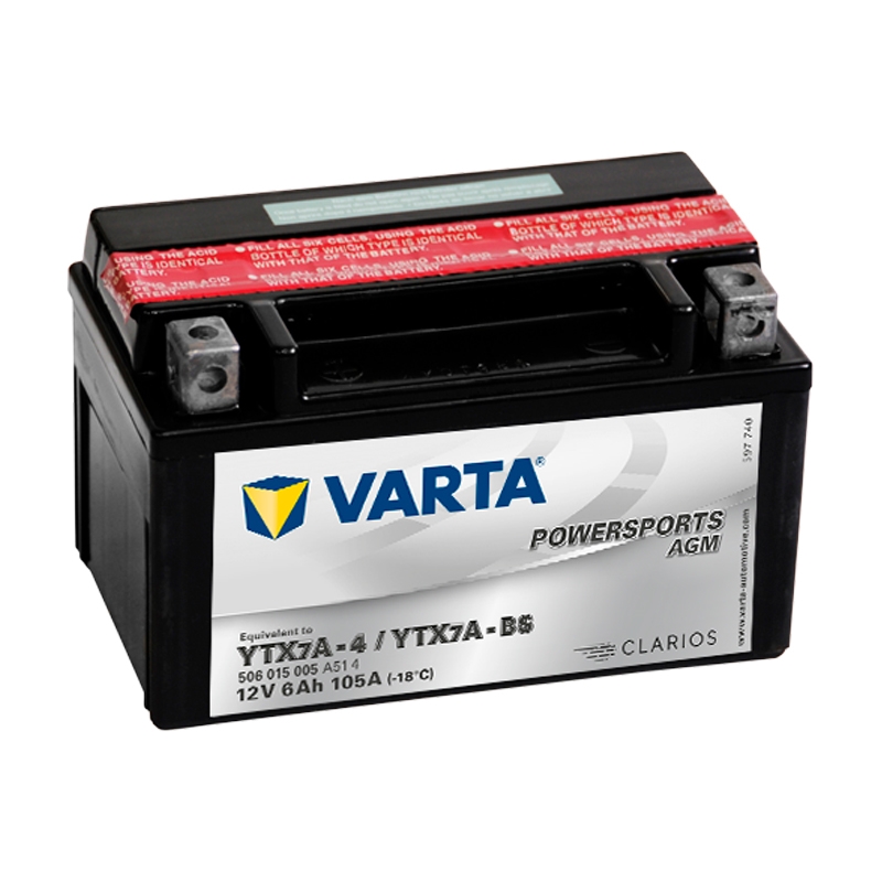 Batería derbi mulhacen 125 ms1a1a año 2009 Varta ytx7l-bs AGM cerrado 