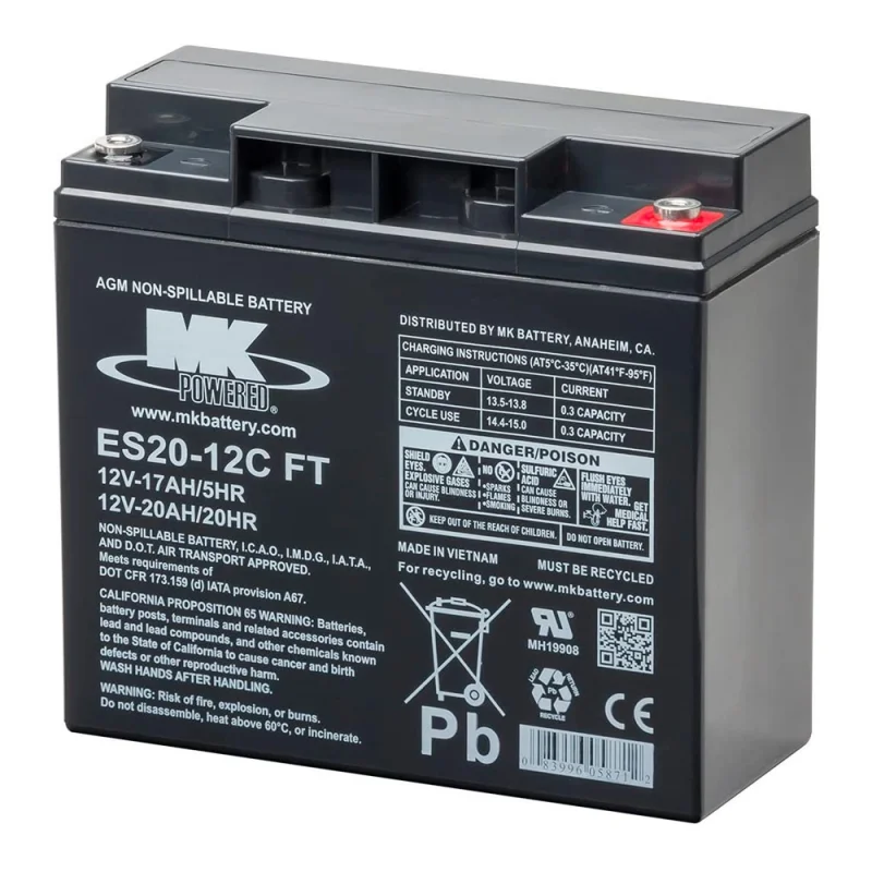 Blei-Säure AGM Batterie 12V 20Ah MK POWERED ES20-12C FT