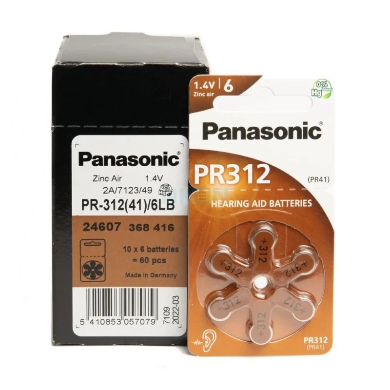 Hörgerätebatterien Panasonic PR-312(41)/6LB (Pack 60 Stapel)