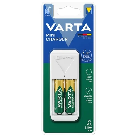 Mini caricatore Varta per batterie ricaricabili AA, AAA Ni-Mh con 2 batterie AA 2100mah