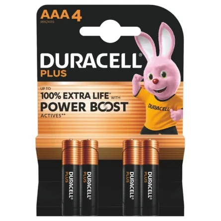 Batterie Alcaline Duracell AAA LR03 MN2400 Plus Power (4 Unità)