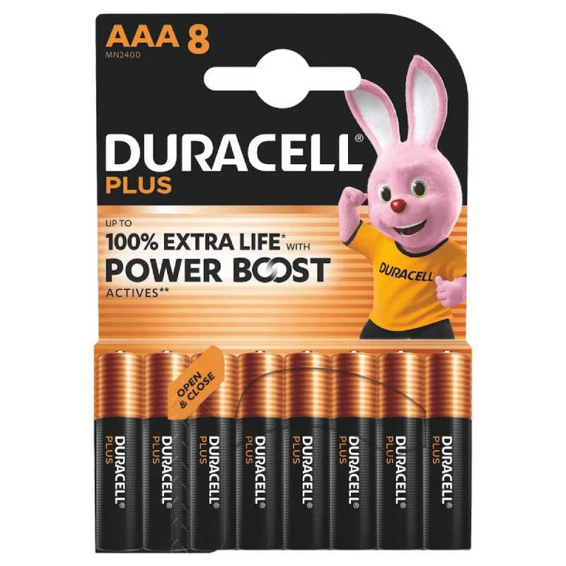 Batterie Alcaline Duracell AAA LR03 MN2400 Plus Power (8 Unità)