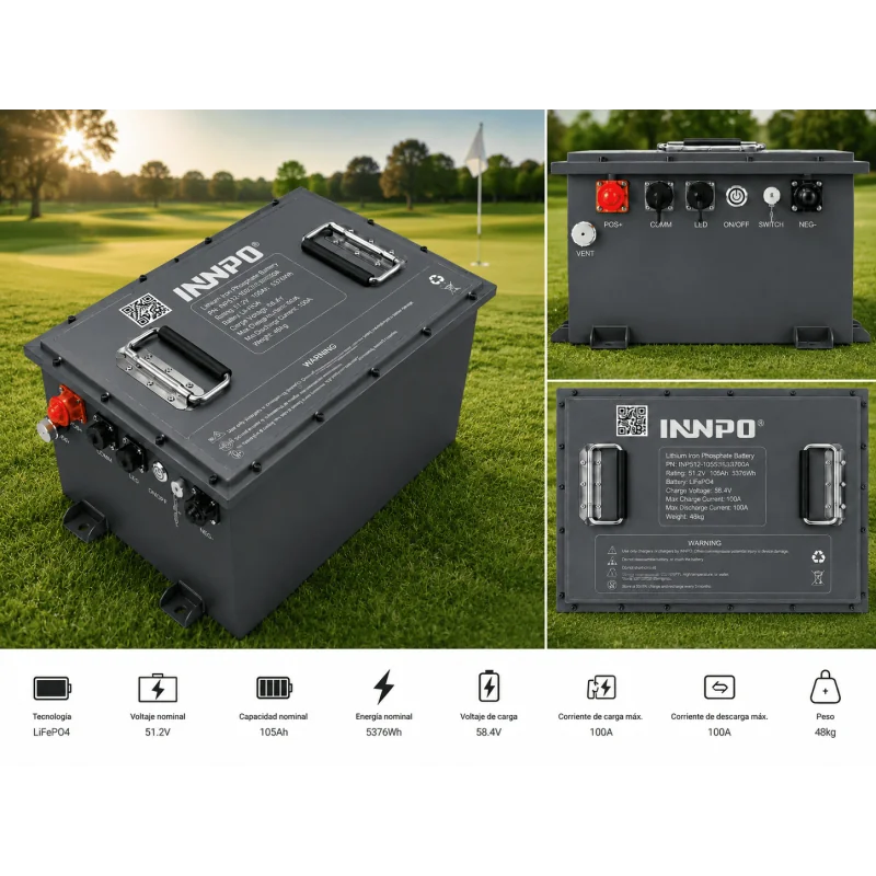 Batteria INNPO LiFePO4 51,2V 100Ah per golf cart da 48V